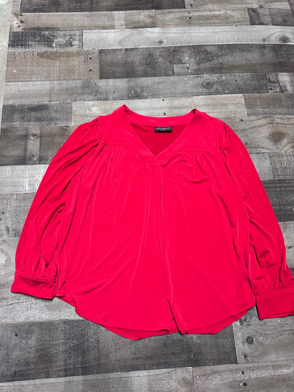 Lane Bryant Red V Neck Blouse Long Sleeve Shirred Top Plus Size 18/20